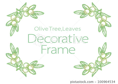 Design frame with olive fruit and leaves. Watercolor style, vector material. Design frame with olive fruit and leaves. Watercolor style, vector material. 100964534
