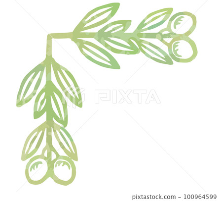 Frame corners with olives and leaves. Watercolor style, vector material. Frame corners with olives and leaves. Watercolor style, vector material. 100964599