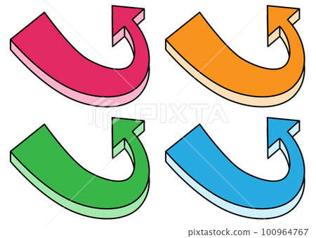 4 色箭頭集在 3D 的深處旋轉，帶有輪廓 100964767