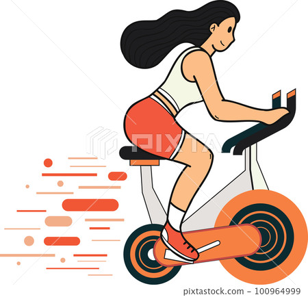 Fitness girl riding a bicycle in the fitness center illustration in doodle style Fitness girl riding a bicycle in the fitness center illustration in doodle style 100964999