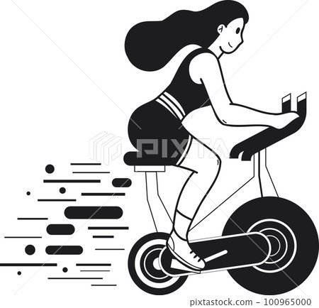 Fitness girl riding a bicycle in the fitness center illustration in doodle style Fitness girl riding a bicycle in the fitness center illustration in doodle style 100965000