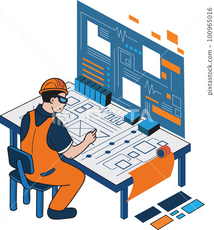 Male engineer supervising construction work illustration in doodle style Male engineer supervising construction work illustration in doodle style 100965016