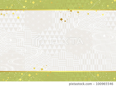 Green hexagon Japanese pattern background horizontal on white background 100965546