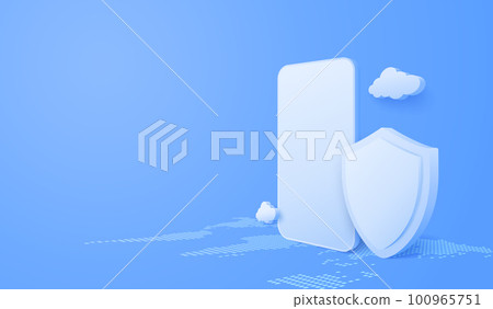 3D Mobile with shield security concept. Digital technology data protection. Application online safety concept. Vector art illustration background 100965751