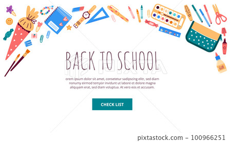 Banner,header with school stationery objects.Vector illustration in flat style 100966251