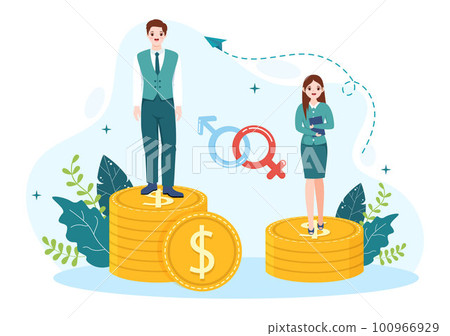 Sexism Illustration with Gender Inequality Between Men and Women in Workplace or Social in Stop Discrimination Cartoon Hand Drawn Templates 100966929