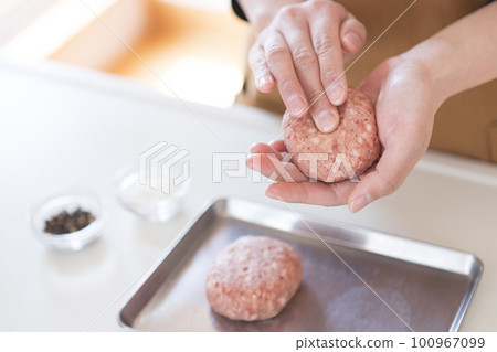 A woman's hand forming a hamburger A woman's hand forming a hamburger 100967099