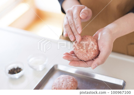 A woman's hand forming a hamburger A woman's hand forming a hamburger 100967100