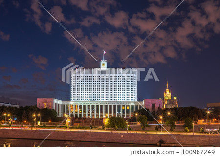 House of the government of the russian federation, White House, at summer night, Moscow, Russia. Night view House of the government of the russian federation, White House, at summer night, Moscow, Russia. Night view 100967249