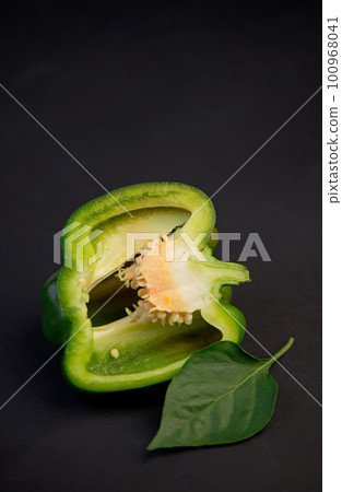 sweet pepper, green bell pepper on black background, full depth of field sweet pepper, green bell pepper on black background, full depth of field 100968041