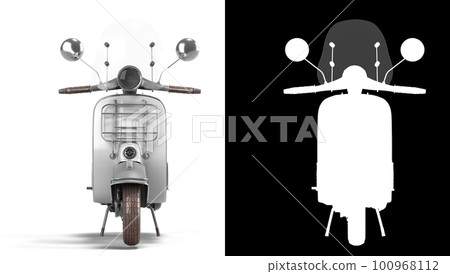 White retro scooter personal transport for busines front view 3d render on white with alpha 100968112