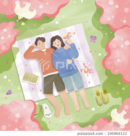 Romantic couple cherry blossom date Romantic couple cherry blossom date 100968122