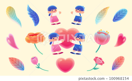 Miniature kids and flowers set 100968154