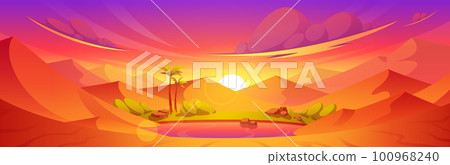 Sunrise in egyptian desert oasis vector landscape 100968240