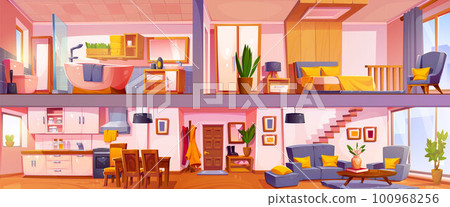 Cross section plan of house interior design Cross section plan of house interior design 100968256