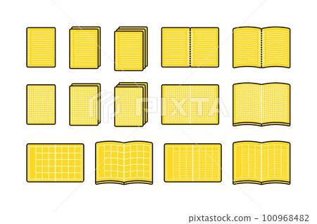 一組筆記本圖標、簡單的書寫用具、插圖、文具、方格紙、日程表 一組筆記本圖標、簡單的書寫用具、插圖、文具、方格紙、日程表 100968482