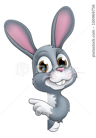 Easter Bunny Rabbit Cartoon Character Peeking Sign Easter Bunny Rabbit Cartoon Character Peeking Sign 100969756