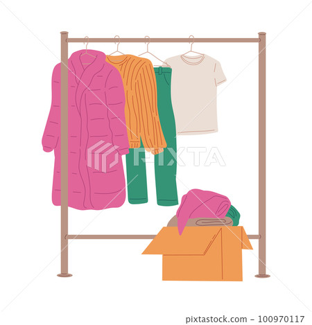 Used clothing for swap party or second hand sales, vector illustration isolated. Used clothing for swap party or second hand sales, vector illustration isolated. 100970117