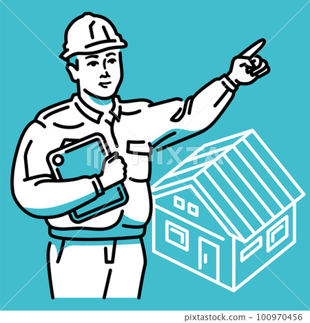 帶平板電腦終端的男工 帶平板電腦終端的男工 100970456