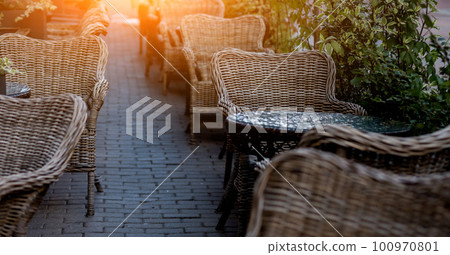 empty stylish street cafe empty stylish street cafe 100970801