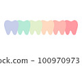 A row of teeth of multi colors or rainbow - dental cartoon vector flat style 100970973