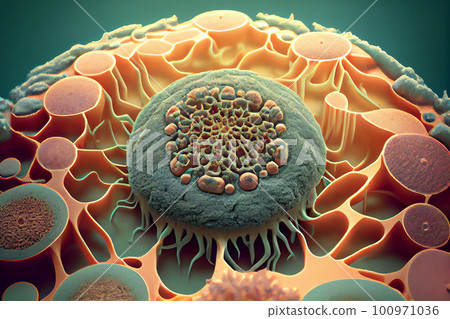 Macro shot of cell or molecule. Scientific image. Biology or chemistry abstract background 100971036