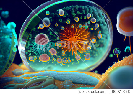 Macro shot of cell or molecule. Scientific image. Biology or chemistry abstract background 100971038