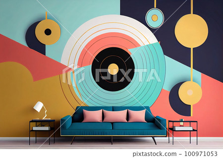 Stylish interior with retro palettes on the wall. Faded colors. Mural 100971053