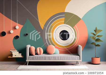 Stylish interior with retro palettes on the wall. Faded colors. Mural 100971054