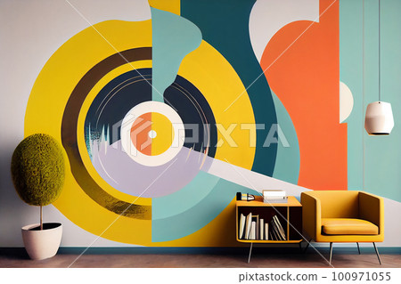 Stylish interior with retro palettes on the wall. Faded colors. Mural Stylish interior with retro palettes on the wall. Faded colors. Mural 100971055