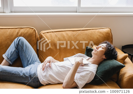 Male relaxing on the sofa 100971126