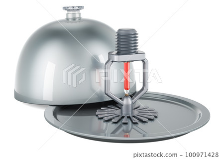 Restaurant cloche with fire sprinkler, 3D rendering Restaurant cloche with fire sprinkler, 3D rendering 100971428