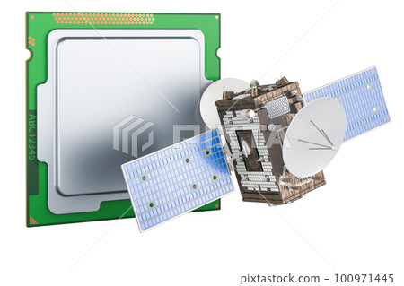 CPU with satellite, 3D rendering CPU with satellite, 3D rendering 100971445
