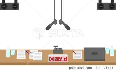 上面懸掛著兩個麥克風的廣播亭的插圖 100971541