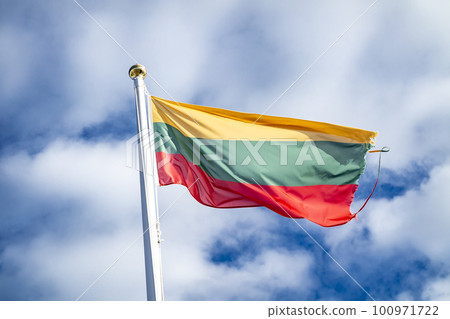 Lithuania flag waving in the wind. Clouds 100971722