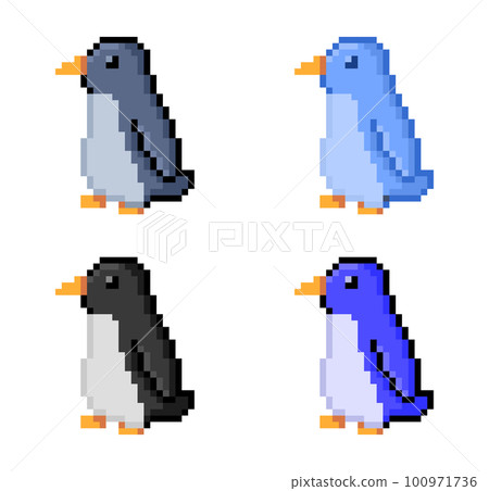 Pixel illustration cute penguin pose set 100971736