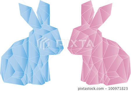 illustration blue and pink of rabbit triangle. illustration blue and pink of rabbit triangle. 100971823