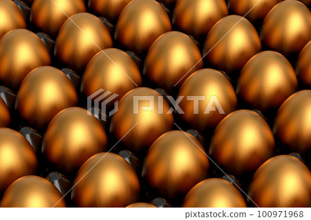 Heap of farm raw organic gold chicken eggs, abstract background 100971968