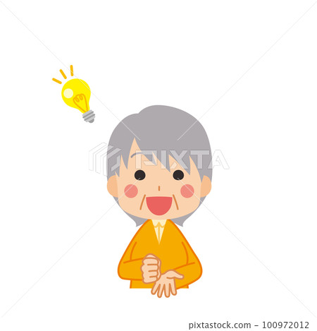 Illustration of a cute senior woman who had an idea, upper body, white background, person, vector Illustration of a cute senior woman who had an idea, upper body, white background, person, vector 100972012