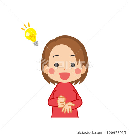 一個可愛的年輕女人的插圖,她想出了一個主意,上半身,白色背景,人,矢量圖 一個可愛的年輕女人的插圖,她想出了一個主意,上半身,白色背景,人,矢量圖 100972015