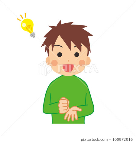 Illustration of a cute young man who had an idea, upper body, white background, person, vector 100972016