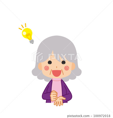 Illustration of a cute senior woman who had an idea, upper body, white background, person, vector 100972018