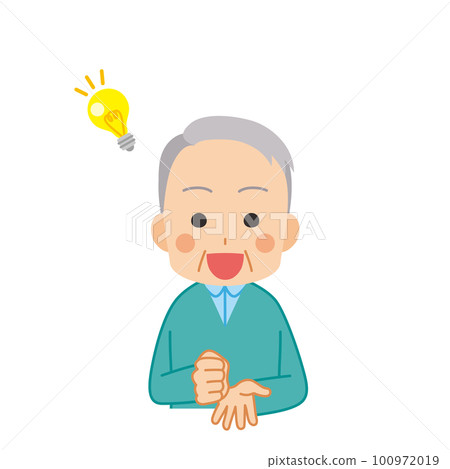 一個有想法的可愛老人的插圖，上半身，白色背景，人，矢量圖 100972019