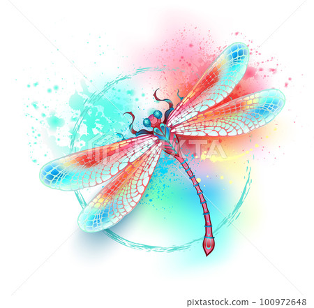 Red dragonfly on watercolor background 100972648