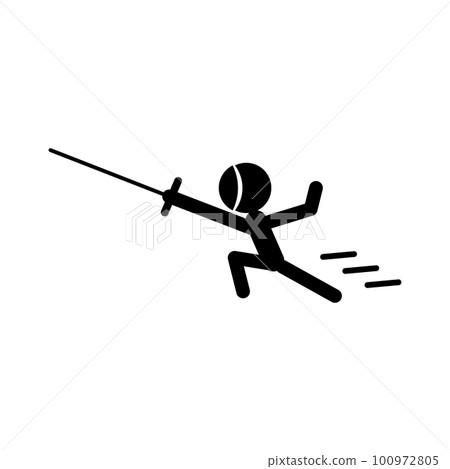 攻擊擊劍運動員剪影圖標。向量。 攻擊擊劍運動員剪影圖標。向量。 100972805
