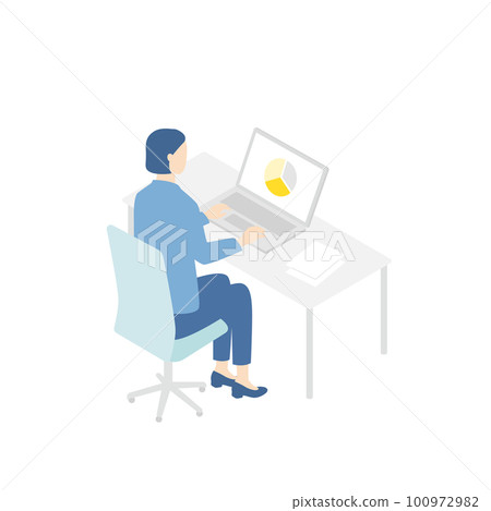 Business woman working at desk laptop computer 100972982
