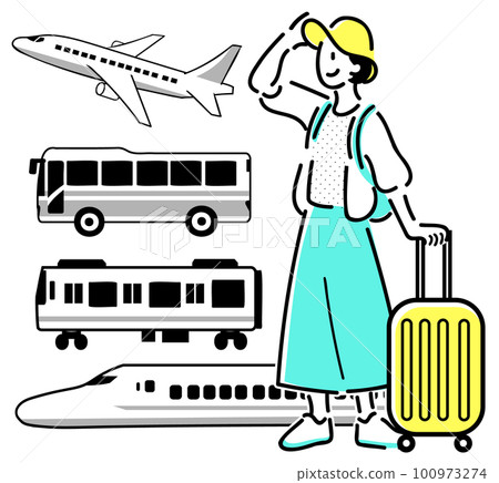 A set of women and vehicles going on a trip 100973274