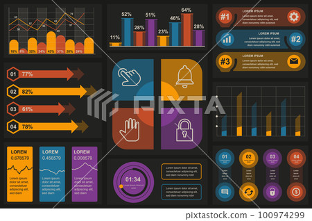 Set of infographic elements data visualization vector design template. Can be used for steps, options, business process, workflow, diagram, flowchart concept, timeline, marketing icons, info graphics. Set of infographic elements data visualization vector design template. Can be used for steps, options, business process, workflow, diagram, flowchart concept, timeline, marketing icons, info graphics. 100974299