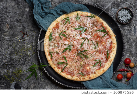 Happy pizza. Pizza with marijuana leafs Happy pizza. Pizza with marijuana leafs 100975586