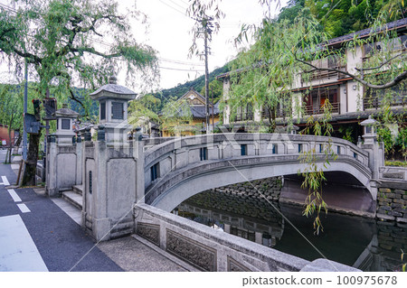 城崎溫泉河岸的寧靜早晨柳大道（兵庫縣豐岡市） 100975678